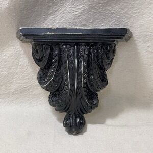 Baroque Black Goth Maximalist Wall Shelf Sconce Acanthus Scroll Leaf Resin Decor
